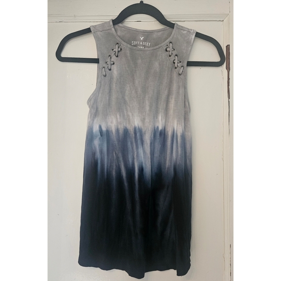 AMERICAN EAGLE Soft n Sexy Tie Dye Tank Ombre Grey Blue XXS NWT AE - Picture 2 of 9